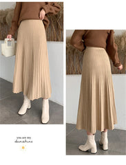 2023 Long Knitted Skirt Women Autumn Winter Warm Skirts Female Korean Fashion Pleated Skirt Ladies Elegant High Waist Maxi Skirt