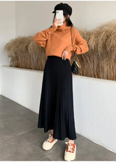 2023 Long Knitted Skirt Women Autumn Winter Warm Skirts Female Korean Fashion Pleated Skirt Ladies Elegant High Waist Maxi Skirt