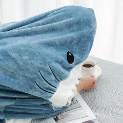 Cartoon Shark Blanket  Sleeping Bag Women Pajamas Nap Adult Blanket Flannel Shark Plaid Nightrobe Comfy Bathrobe Homewear