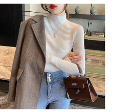 Elegant Solid Basic Knitted Tops Women Turtlneck Sweater Long Sleeve Casual Slim Pullover Korean Fashion Simple Chic Clothes