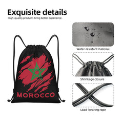 Custom Moroccan Torn Morocco Flag Drawstring Bag for Shopping Yoga Backpacks Men Women Sports Gym Sackpack