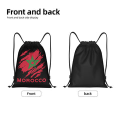 Custom Moroccan Torn Morocco Flag Drawstring Bag for Shopping Yoga Backpacks Men Women Sports Gym Sackpack