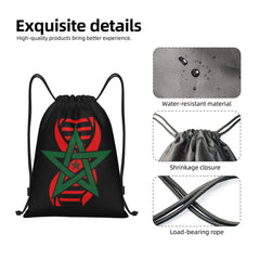 Custom Moroccan Torn Morocco Flag Drawstring Bag for Shopping Yoga Backpacks Men Women Sports Gym Sackpack