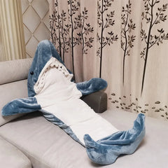 Cartoon Shark Blanket Hoodie Women Kigurumi Playsuit Kids Parents Hooded Warm Flannel Funny Homewear Shark Onesie Sleeping Bag