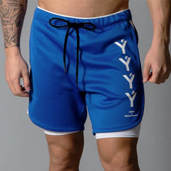 20232 In 1 Double Layer Shorts Men Gym Fitness Workout Bermuda Run Sports Quick Dry Male Short Shorts Summer Casual Beach Pants