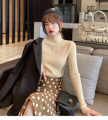 Elegant Solid Basic Knitted Tops Women Turtlneck Sweater Long Sleeve Casual Slim Pullover Korean Fashion Simple Chic Clothes