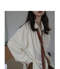 2024 Autumn Minimalist Long Sleeve Button Up Shirt Women Korean Style Solid Tie Oversize Shirts Blouse Loose Clothes Autumn Tops