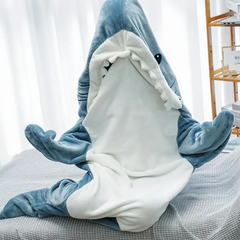 Cartoon Shark Blanket  Sleeping Bag Women Pajamas Nap Adult Blanket Flannel Shark Plaid Nightrobe Comfy Bathrobe Homewear