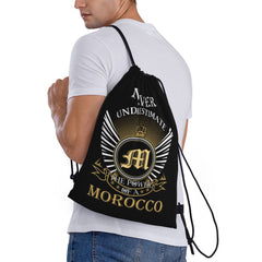 Custom Moroccan Torn Morocco Flag Drawstring Bag for Shopping Yoga Backpacks Men Women Sports Gym Sackpack