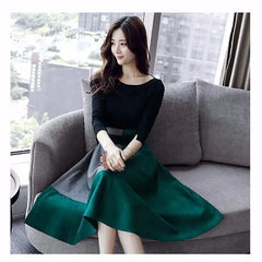 Spring Autumn New High Waist Contrast A-line Skirt All-match Zipper Loose Trend Skirts Vintage Elegant Temperament Women Clothes