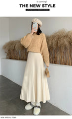 2023 Long Knitted Skirt Women Autumn Winter Warm Skirts Female Korean Fashion Pleated Skirt Ladies Elegant High Waist Maxi Skirt