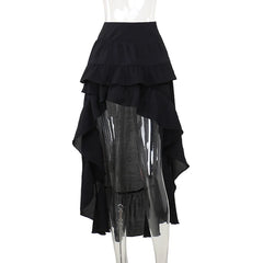 2024 Aesthetic Ruffle Y2k Sexy High Low Black Skirt Harajuku Retro Gothic Vintage lrregular long Rock Skirt Streetwear