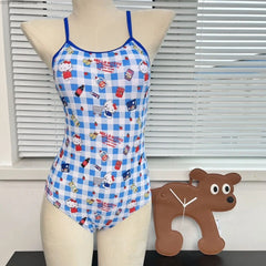 New Hello Kitty Plaid Style Women's Swimwear, One Piece Sexy Halter Triangle One Piece Bikini Spa Vacation Summer Clothes Set