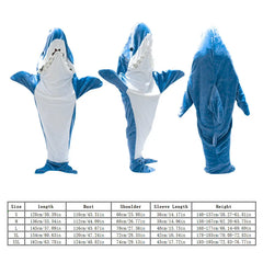 3PCS Cartoon Shark Sleeping Bag Pajamas Office Nap Wearable Loose Onesie Pajamas Kids Blanket Adult Blanket