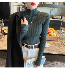 Elegant Solid Basic Knitted Tops Women Turtlneck Sweater Long Sleeve Casual Slim Pullover Korean Fashion Simple Chic Clothes