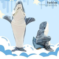 Cartoon Shark Blanket Hoodie Women Kigurumi Playsuit Kids Parents Hooded Warm Flannel Funny Homewear Shark Onesie Sleeping Bag