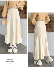 2023 Long Knitted Skirt Women Autumn Winter Warm Skirts Female Korean Fashion Pleated Skirt Ladies Elegant High Waist Maxi Skirt