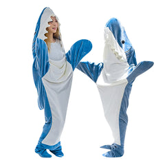 3PCS Cartoon Shark Sleeping Bag Pajamas Office Nap Wearable Loose Onesie Pajamas Kids Blanket Adult Blanket