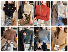 Elegant Solid Basic Knitted Tops Women Turtlneck Sweater Long Sleeve Casual Slim Pullover Korean Fashion Simple Chic Clothes