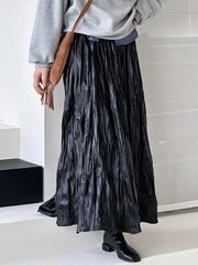 [LANMREM] Vintage Pleated Skirt For Women Elastic High Waist A-line Mid-length Fashion Skirts 2024 Autumn New Clothing 26C311