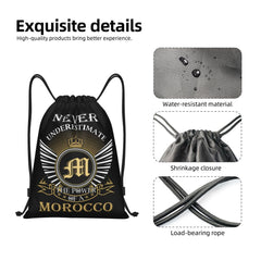 Custom Moroccan Torn Morocco Flag Drawstring Bag for Shopping Yoga Backpacks Men Women Sports Gym Sackpack