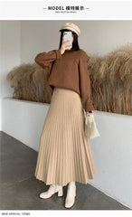 2023 Long Knitted Skirt Women Autumn Winter Warm Skirts Female Korean Fashion Pleated Skirt Ladies Elegant High Waist Maxi Skirt