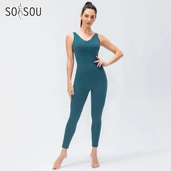 SOISOU All-in-one Yoga Set Sport Suits Women's Tracksuit Sportswear Elasticity Fitness Workout Training Dance Clothing Gym