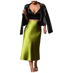 Summer Skirts For Women 2024 Womens Satin Slim Skirt Solid Color Mid Length Hip Fishtail Skirt Plus Size Women Clothing