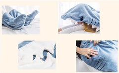 Cartoon Shark Blanket Hoodie Women Kigurumi Playsuit Kids Parents Hooded Warm Flannel Funny Homewear Shark Onesie Sleeping Bag