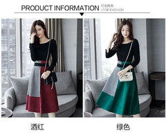 Spring Autumn New High Waist Contrast A-line Skirt All-match Zipper Loose Trend Skirts Vintage Elegant Temperament Women Clothes