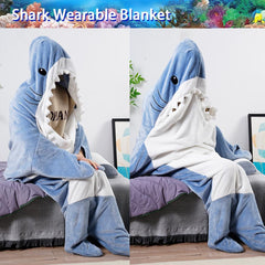 S-3XL Shark Blanket For Adult Wearable Winter Warm Blanket Hooded Playsuit Onesie Funny Sleeping Bag For Slumber Party