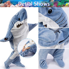 S-3XL Shark Blanket For Adult Wearable Winter Warm Blanket Hooded Playsuit Onesie Funny Sleeping Bag For Slumber Party