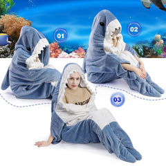 S-3XL Shark Blanket For Adult Wearable Winter Warm Blanket Hooded Playsuit Onesie Funny Sleeping Bag For Slumber Party