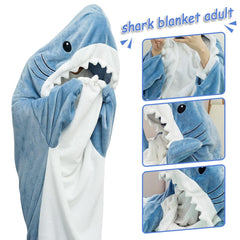 S-3XL Shark Blanket For Adult Wearable Winter Warm Blanket Hooded Playsuit Onesie Funny Sleeping Bag For Slumber Party