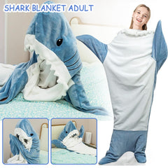 S-3XL Shark Blanket For Adult Wearable Winter Warm Blanket Hooded Playsuit Onesie Funny Sleeping Bag For Slumber Party