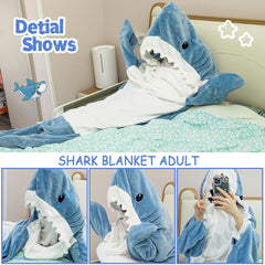 S-3XL Shark Blanket For Adult Wearable Winter Warm Blanket Hooded Playsuit Onesie Funny Sleeping Bag For Slumber Party