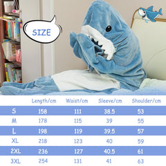 S-3XL Shark Blanket For Adult Wearable Winter Warm Blanket Hooded Playsuit Onesie Funny Sleeping Bag For Slumber Party