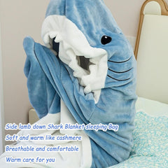 S-3XL Shark Blanket For Adult Wearable Winter Warm Blanket Hooded Playsuit Onesie Funny Sleeping Bag For Slumber Party