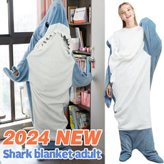 S-3XL Shark Blanket For Adult Wearable Winter Warm Blanket Hooded Playsuit Onesie Funny Sleeping Bag For Slumber Party