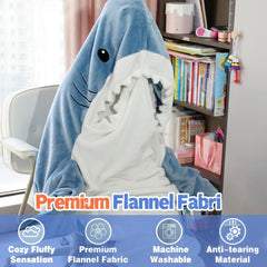 S-3XL Shark Blanket For Adult Wearable Winter Warm Blanket Hooded Playsuit Onesie Funny Sleeping Bag For Slumber Party