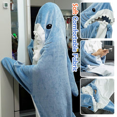 S-3XL Shark Blanket For Adult Wearable Winter Warm Blanket Hooded Playsuit Onesie Funny Sleeping Bag For Slumber Party