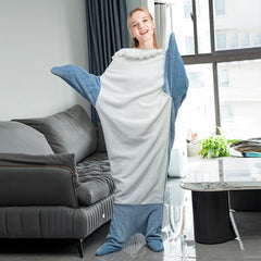 S-3XL Shark Blanket For Adult Wearable Winter Warm Blanket Hooded Playsuit Onesie Funny Sleeping Bag For Slumber Party