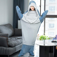 S-3XL Shark Blanket For Adult Wearable Winter Warm Blanket Hooded Playsuit Onesie Funny Sleeping Bag For Slumber Party