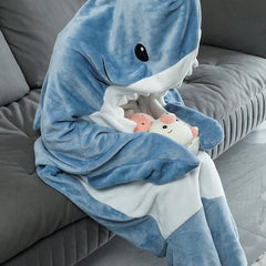 S-3XL Shark Blanket For Adult Wearable Winter Warm Blanket Hooded Playsuit Onesie Funny Sleeping Bag For Slumber Party