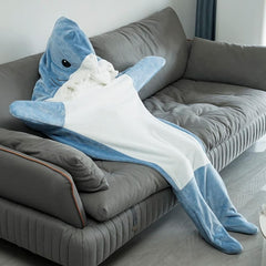 S-3XL Shark Blanket For Adult Wearable Winter Warm Blanket Hooded Playsuit Onesie Funny Sleeping Bag For Slumber Party