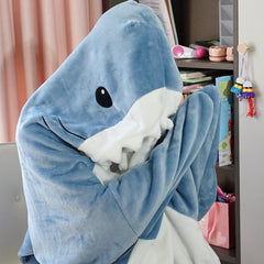 S-3XL Shark Blanket For Adult Wearable Winter Warm Blanket Hooded Playsuit Onesie Funny Sleeping Bag For Slumber Party