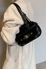 Suede Studded Adjustable Strap Shoulder Bag