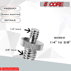 5 Core 1/4 Male to 3/8 Inch Male Threaded Camera Tripod Screw Adapter Mount Screws Accessories